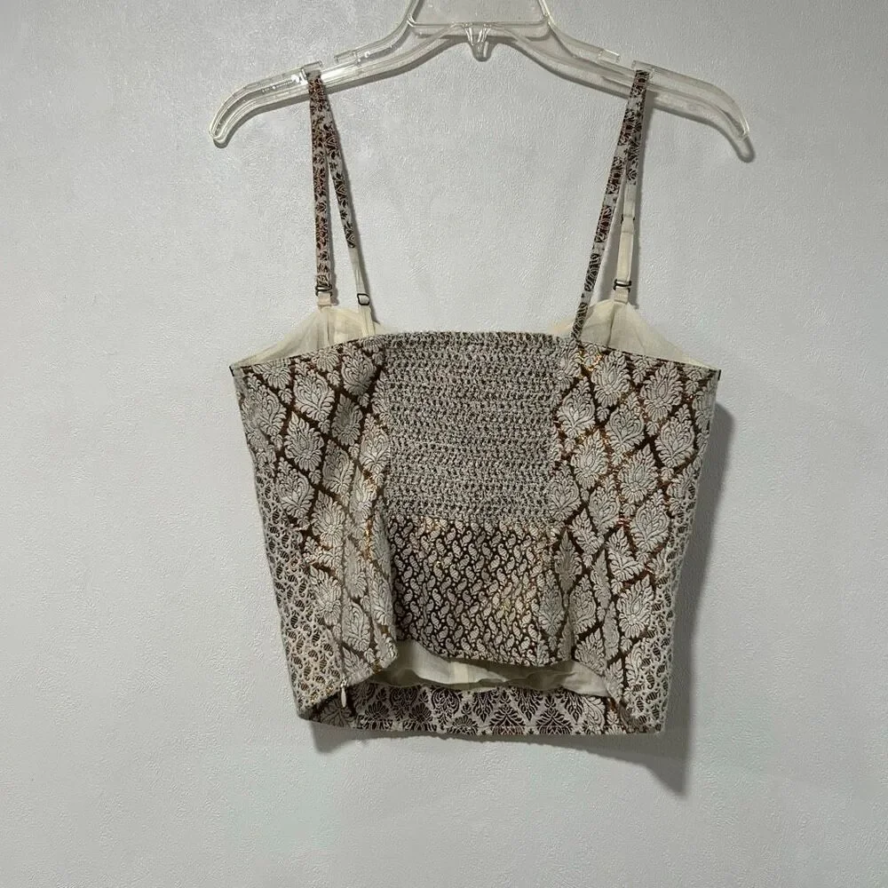 Free People Size 6 Metallic Brocade Corset Cami Crop Top Boho Fairy Grunge - Picture 3 of 9
